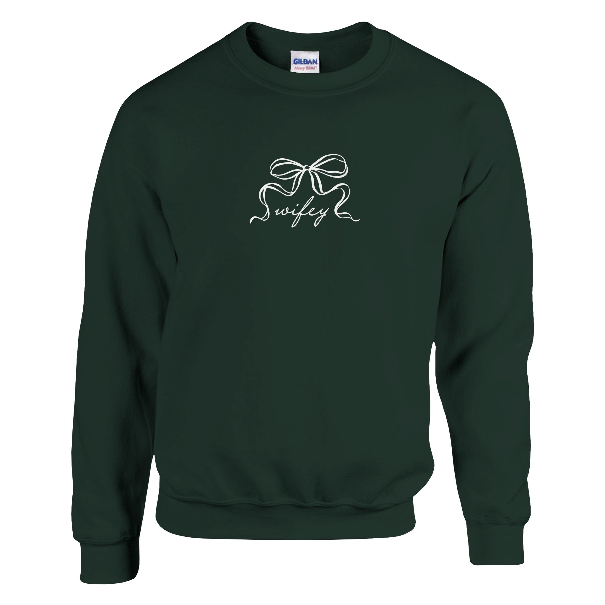 CUTE BOW BRIDE/WIFEY CREWNECK SWEATSHIRT | GILDAN® 18000 Forest Green Wifey