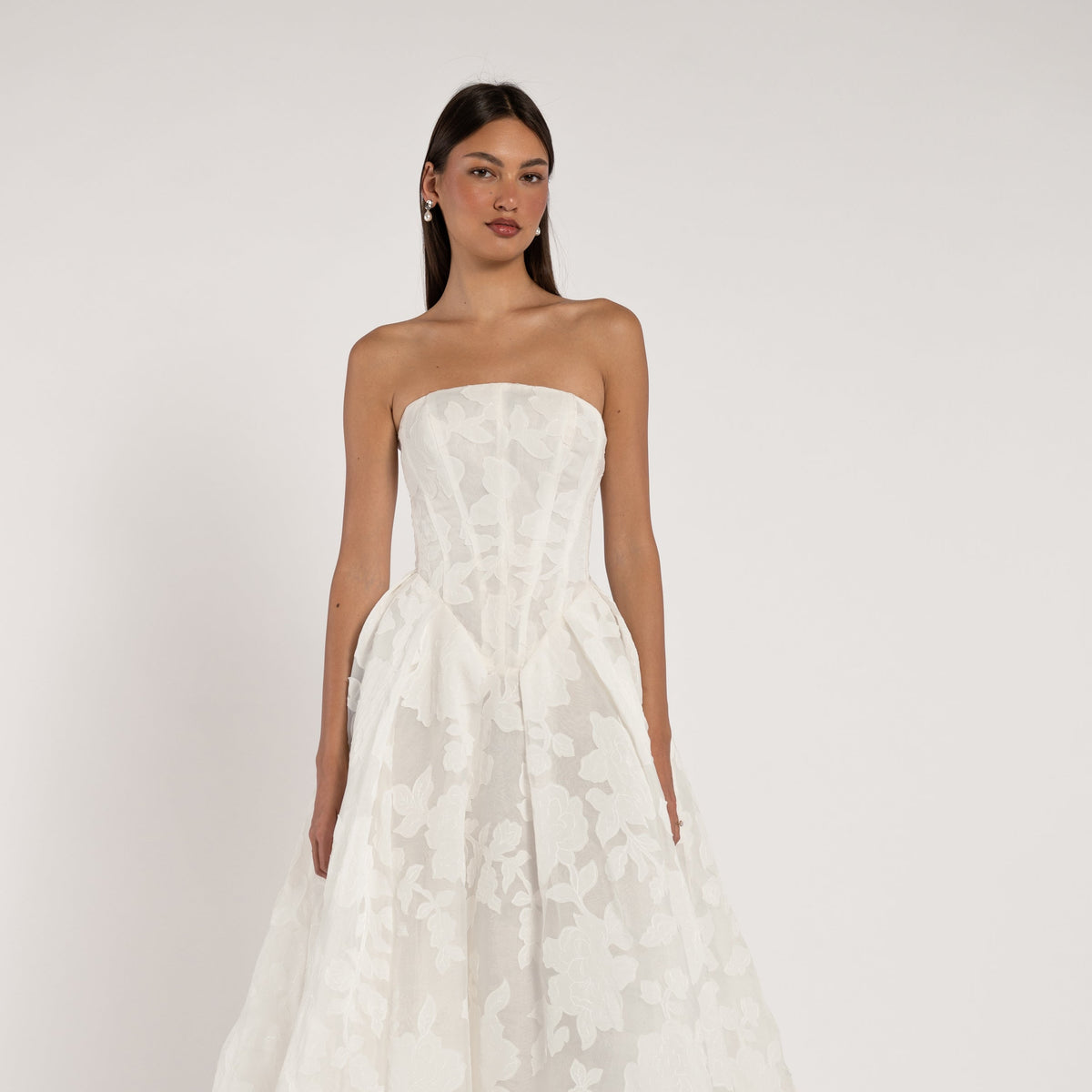 Jenny Yoo Alva strapless cutwork organza wedding dress, front view