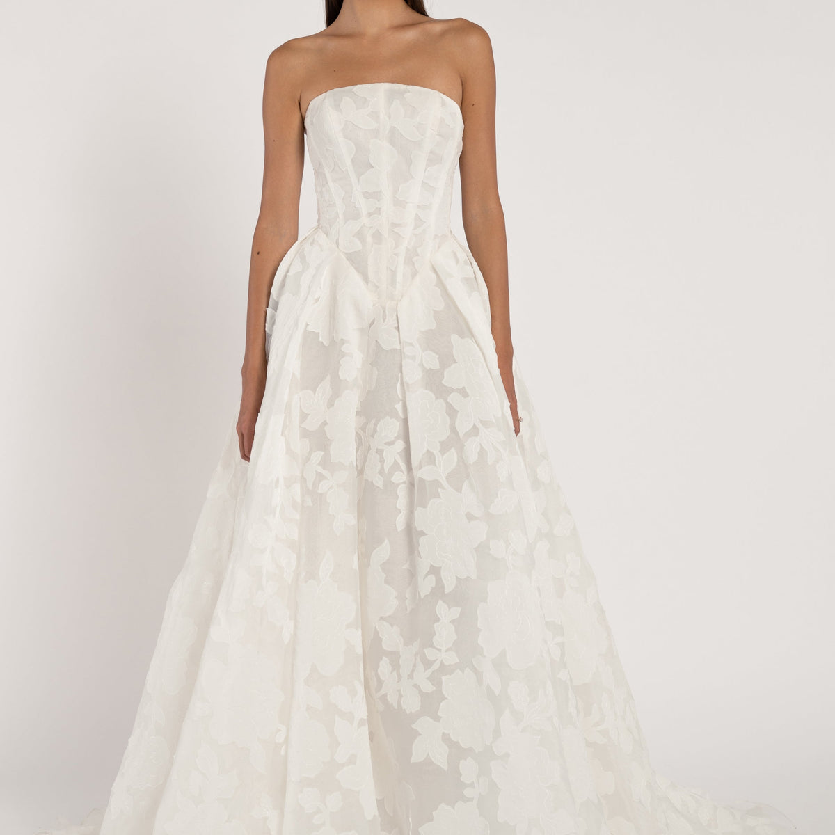 Jenny Yoo Alva strapless cutwork organza wedding dress, front view