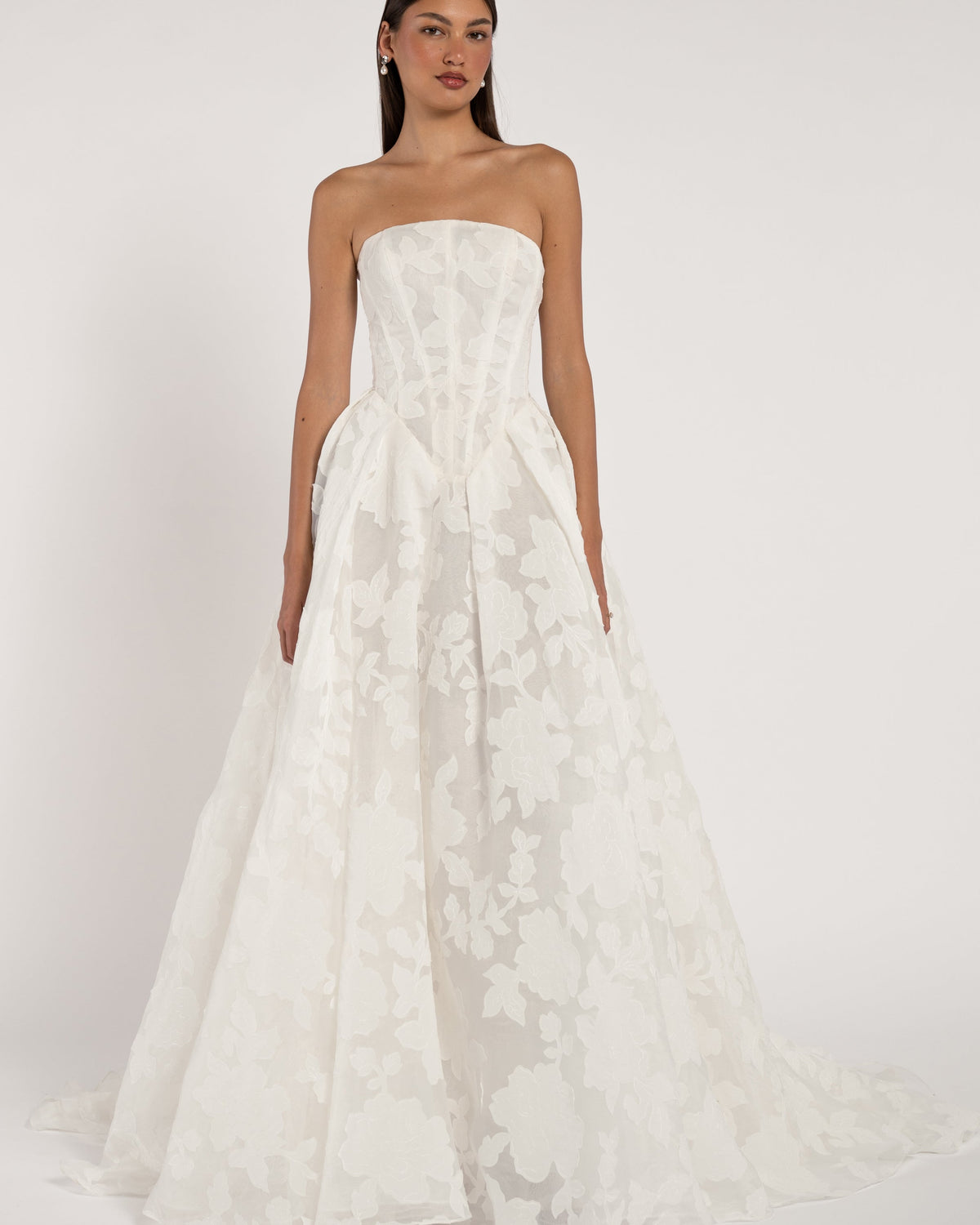 Jenny Yoo Alva strapless cutwork organza wedding dress, front view