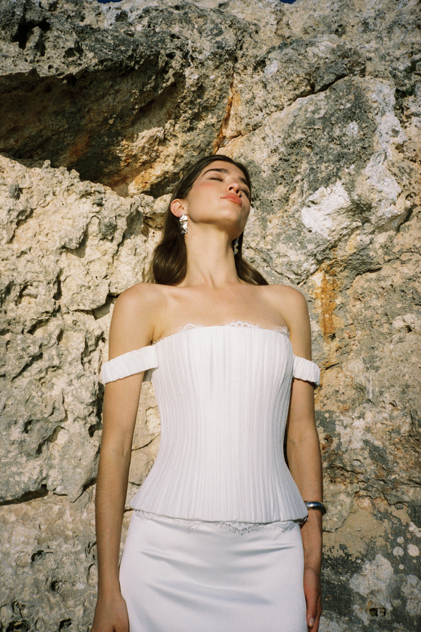 Duke wedding dress by MWL Bride in silk linen organza at Belle Lueur Bridal