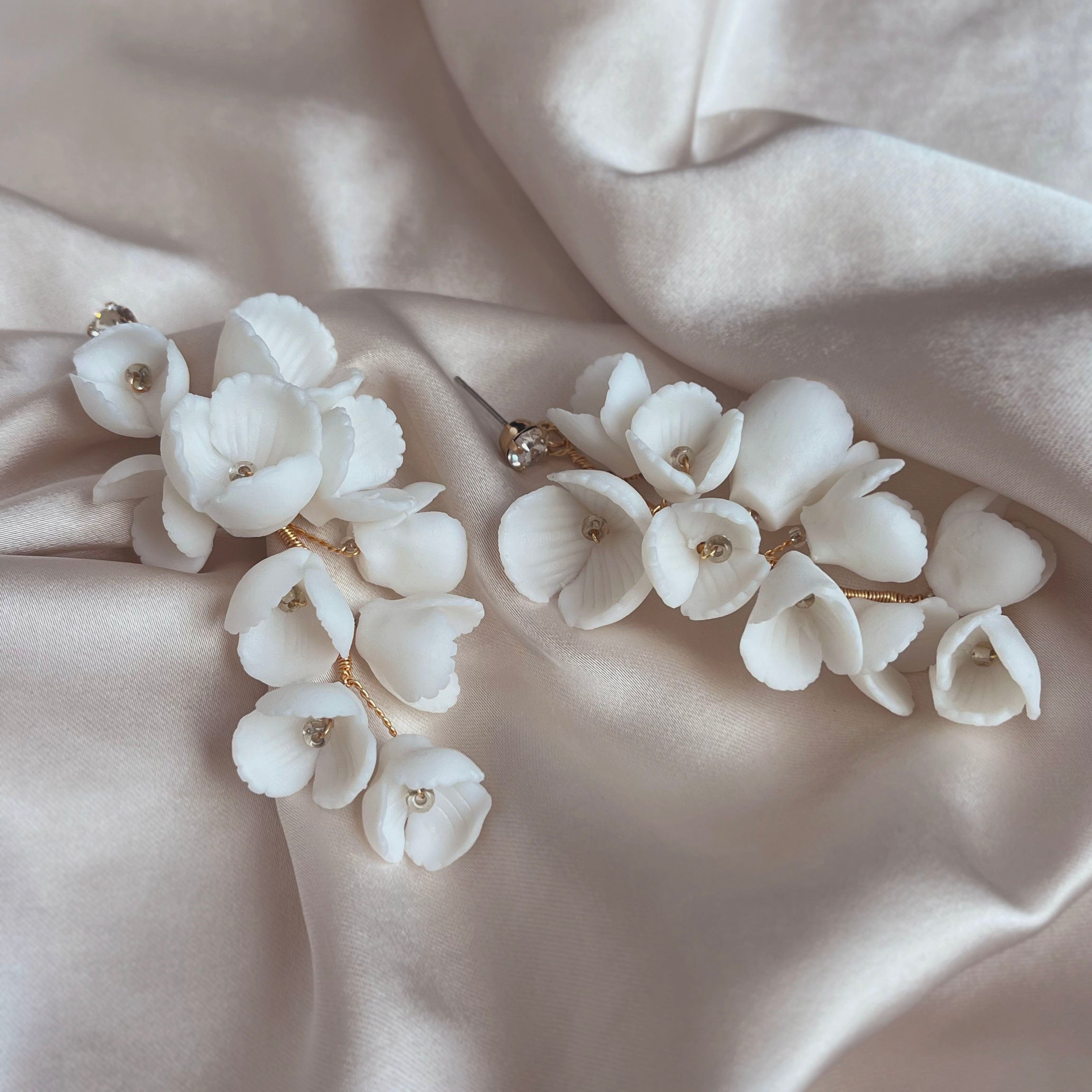 FLORAL PORCELAIN DROP EARRINGS WITH STUD