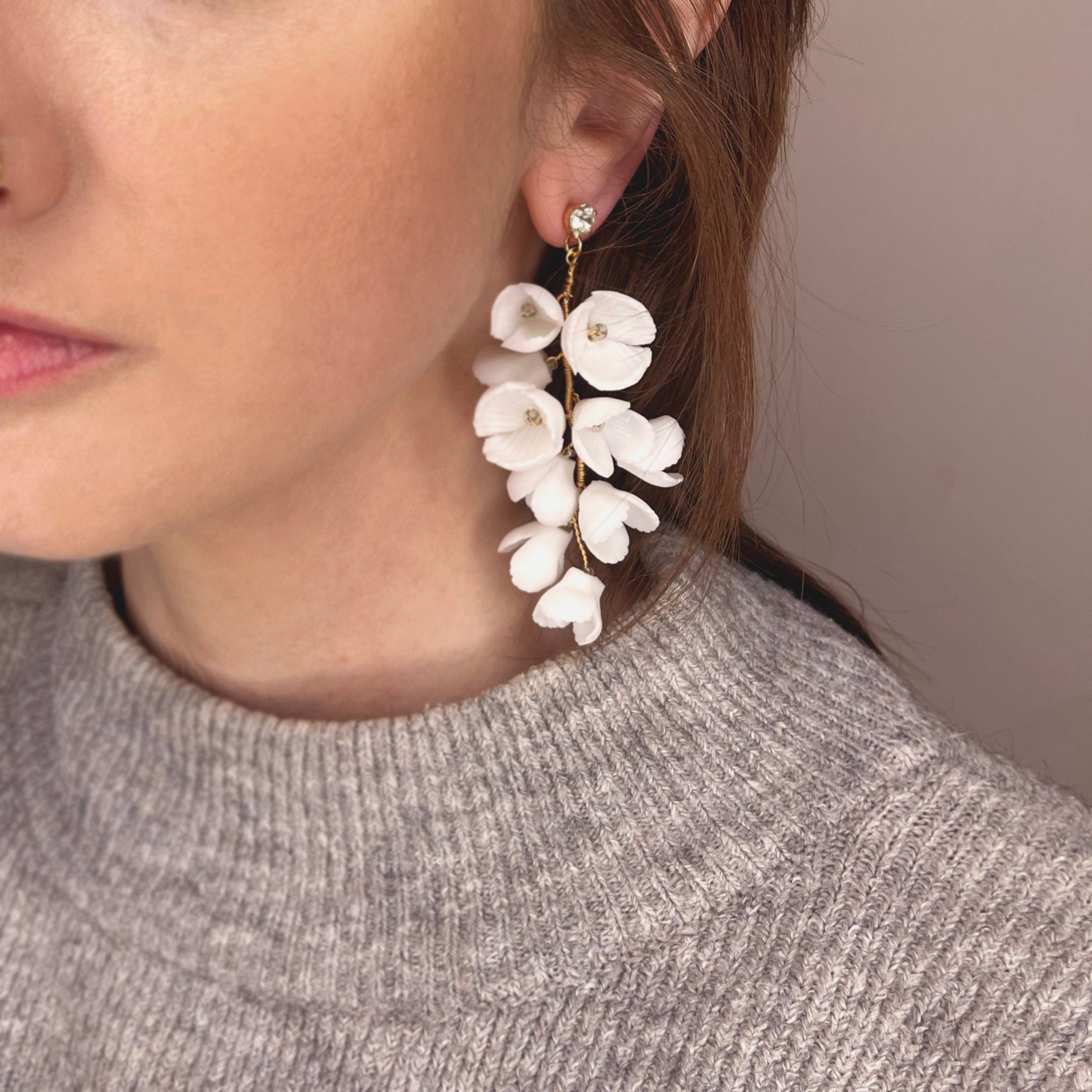FLORAL PORCELAIN DROP EARRINGS WITH STUD