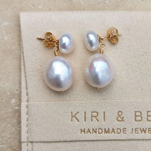 Kiri & Belle Eloise Pearl Stud Drop Earrings