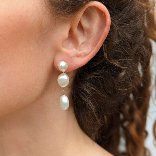 Kiri & Belle Laila Three Pearl Drop Earrings