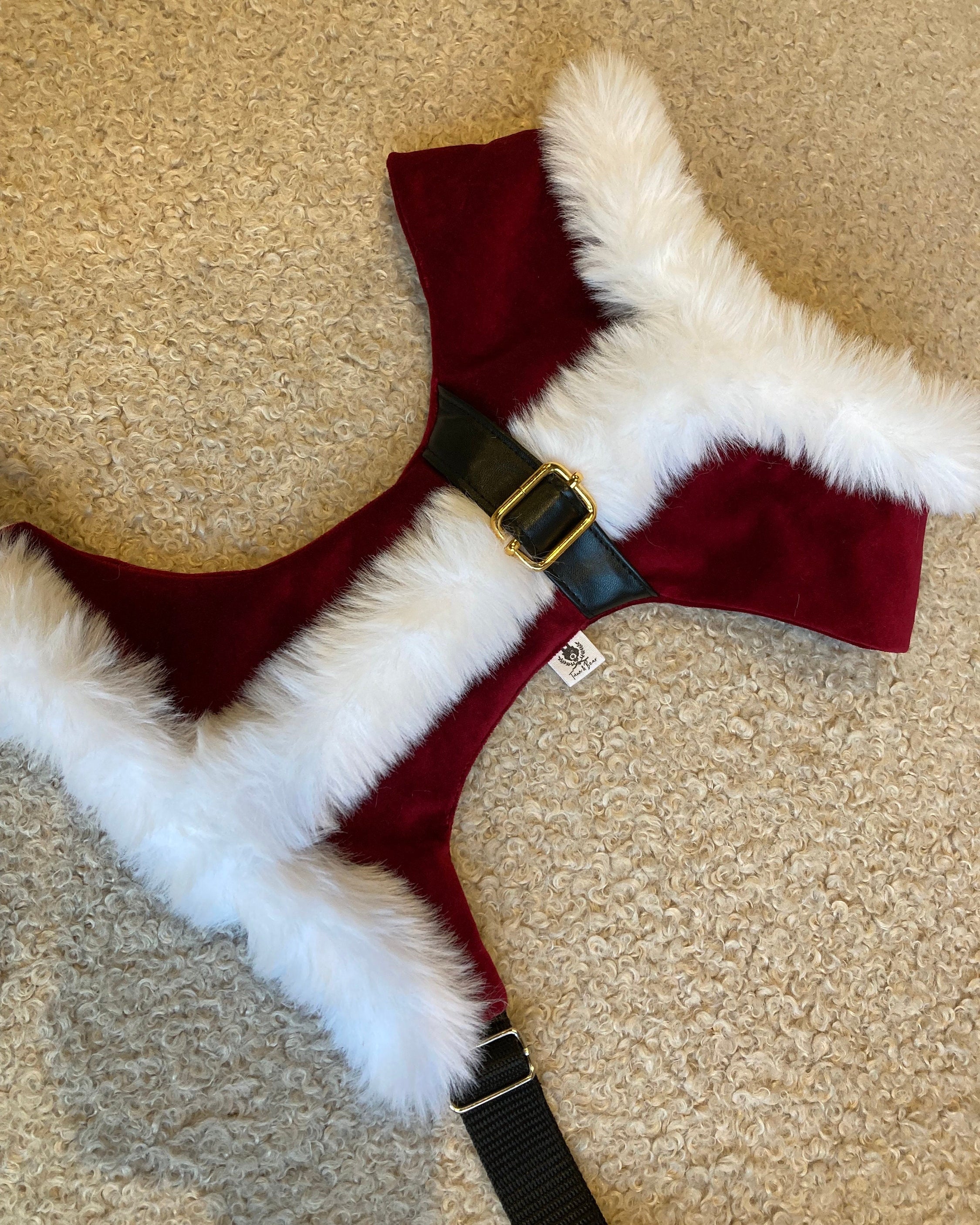 Ready to Ship - Santa Suit Harness, Christmas Suit, Christmas Harness, Tuxedo, Dog Harness, Xmas Harness, Crushed Velvet, Faux Fur