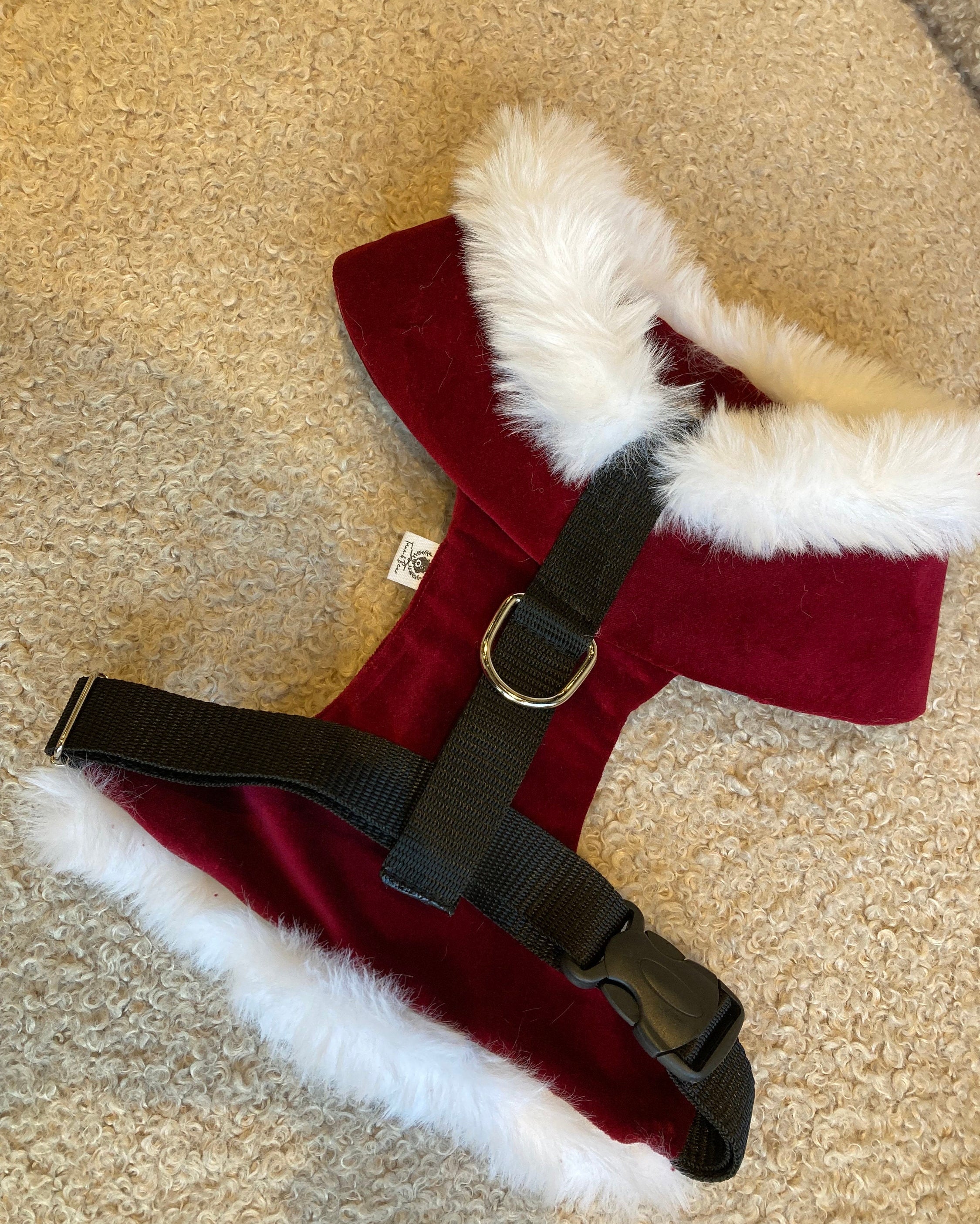 Ready to Ship - Santa Suit Harness, Christmas Suit, Christmas Harness, Tuxedo, Dog Harness, Xmas Harness, Crushed Velvet, Faux Fur