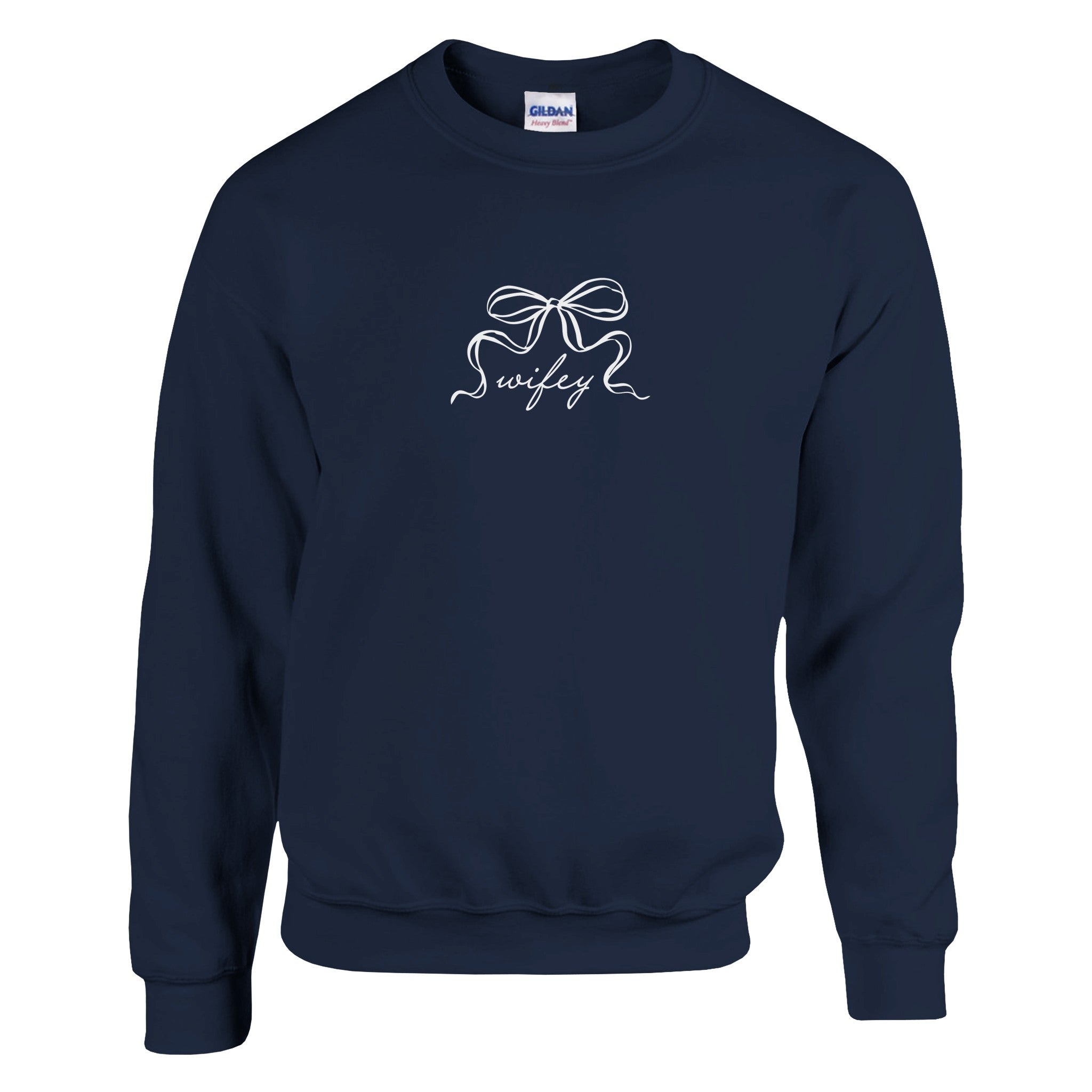CUTE BOW BRIDE/WIFEY CREWNECK SWEATSHIRT | GILDAN® 18000 Navy Wifey