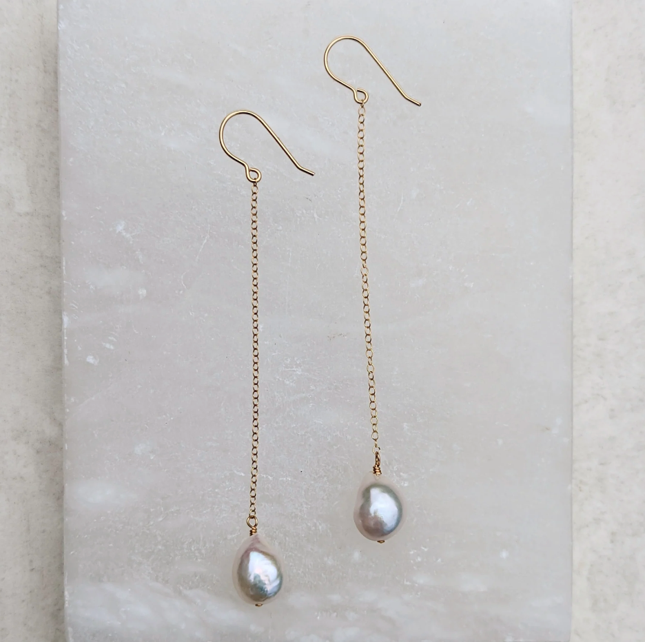 KIRI & BELLE | ALINA LONG CHAIN PEARL EARRINGS 14k Gold Filled