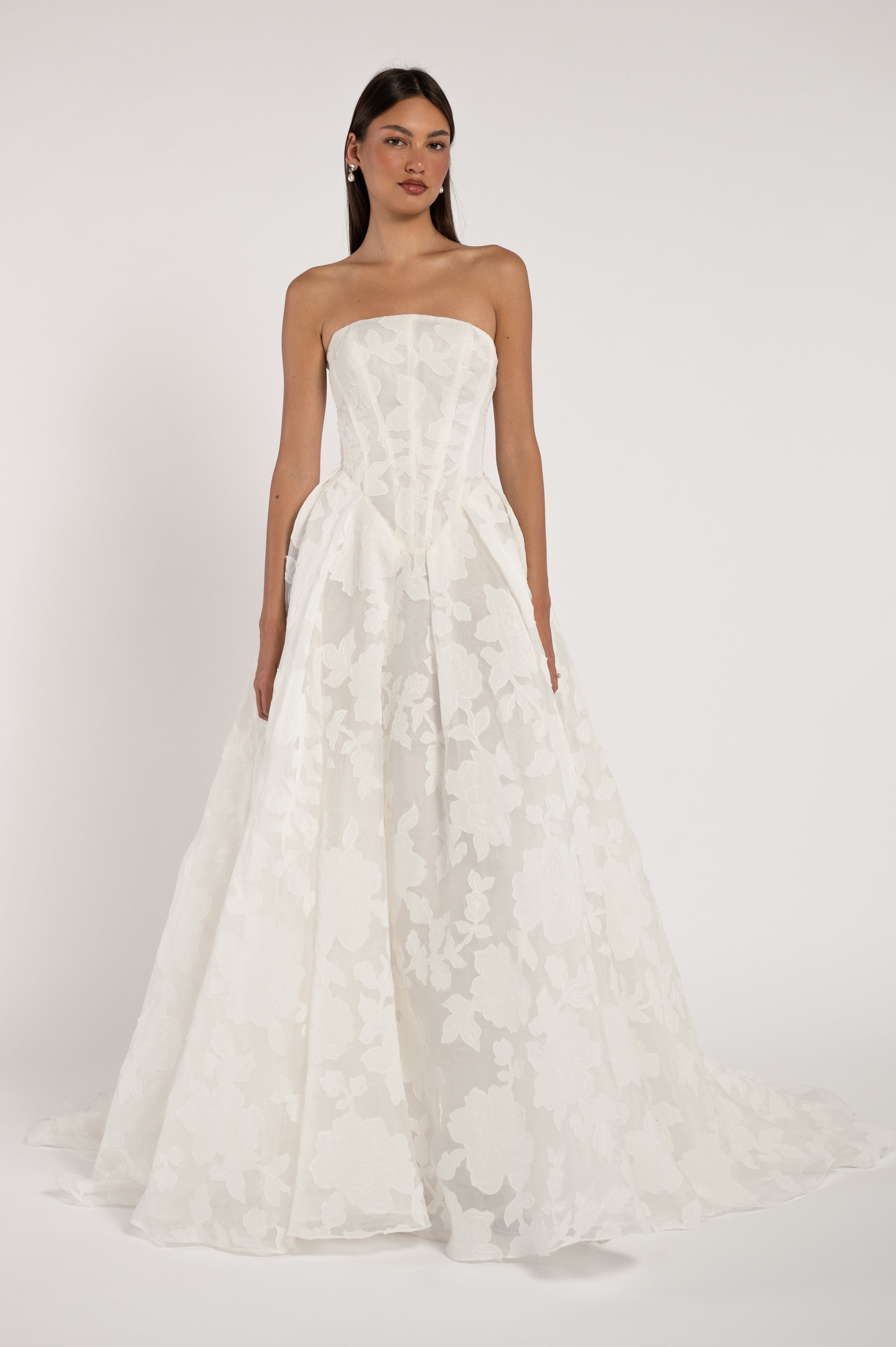 Jenny Yoo Alva strapless cutwork organza wedding dress, front view