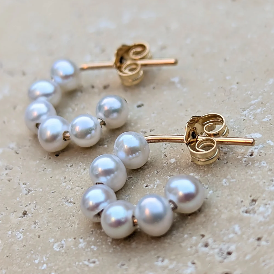 KIRI & BELLE | CELIA PEARL STUD HOOP EARRINGS 14k Gold Filled
