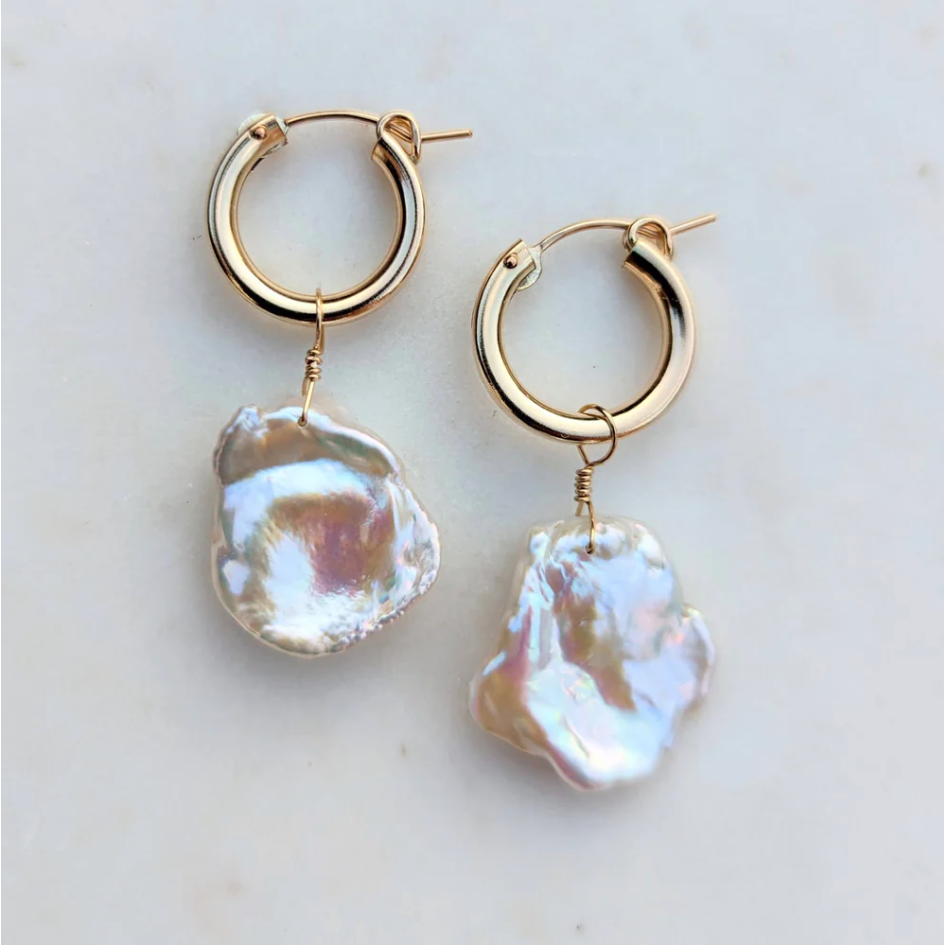 KIRI & BELLE | CLEMMIE PETAL PEARL EARRINGS 14k Gold Filled