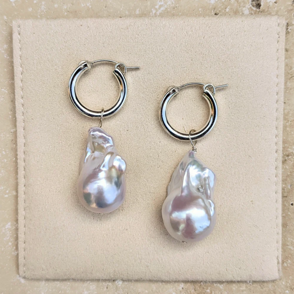 KIRI & BELLE | DAPHNE LARGE BAROQUE PEARL EARRINGS Sterling Silver