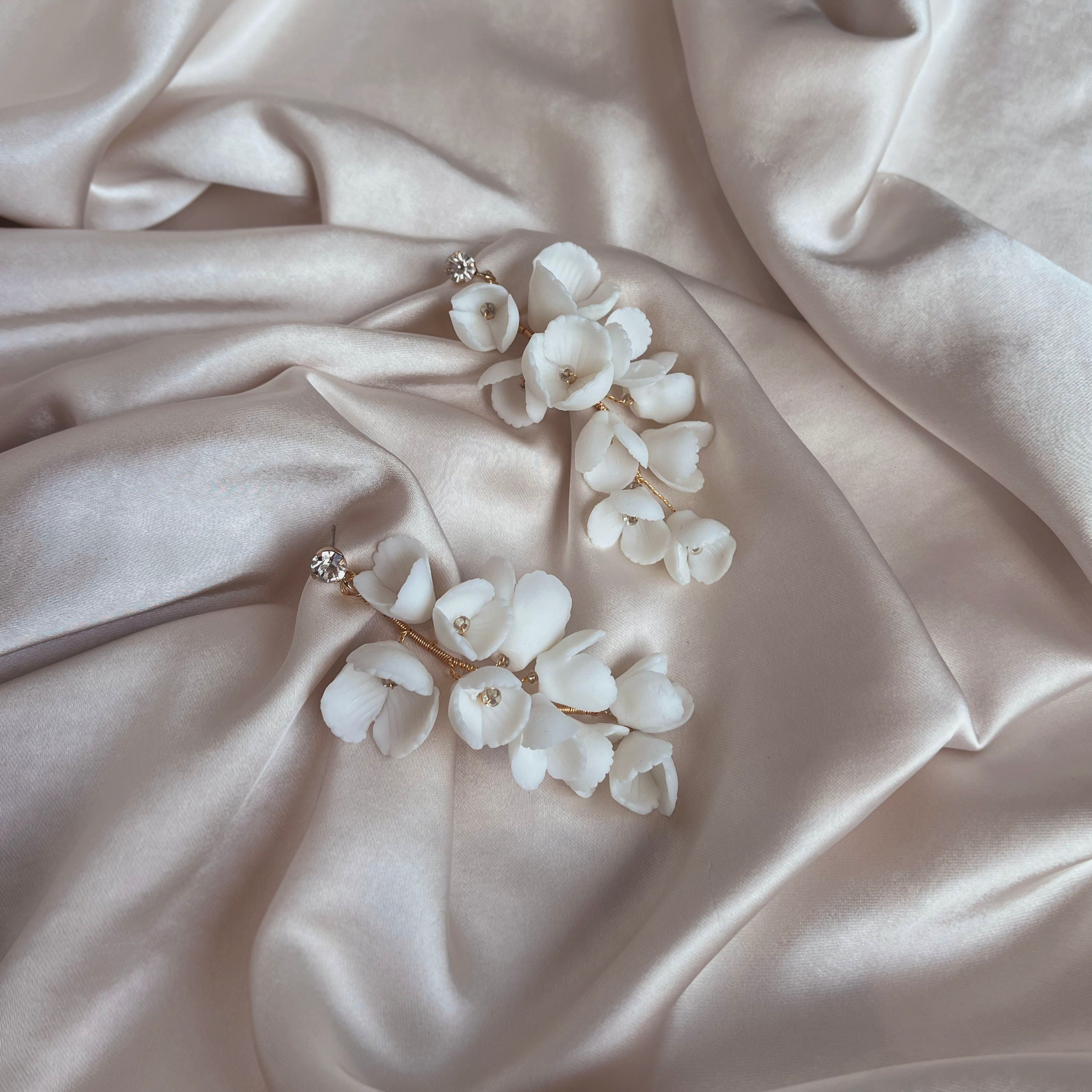 FLORAL PORCELAIN DROP EARRINGS WITH STUD