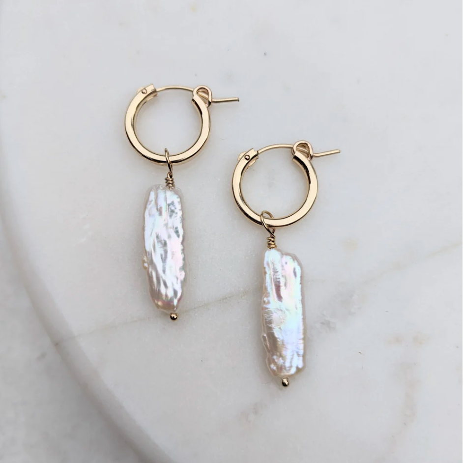 KIRI & BELLE | ESME BIWA PEARL HOOP EARRINGS 14K Gold Filled