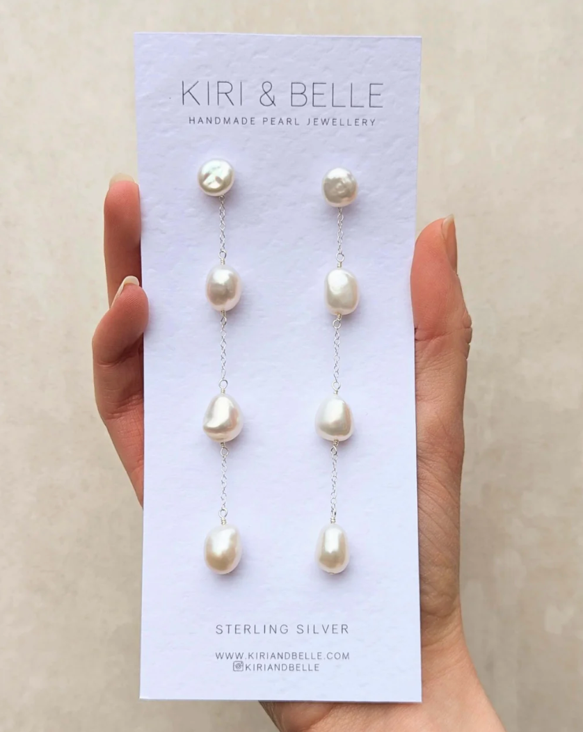 KIRI & BELLE | FRANKIE LONG PEARL DROP EARRINGS Sterling Silver
