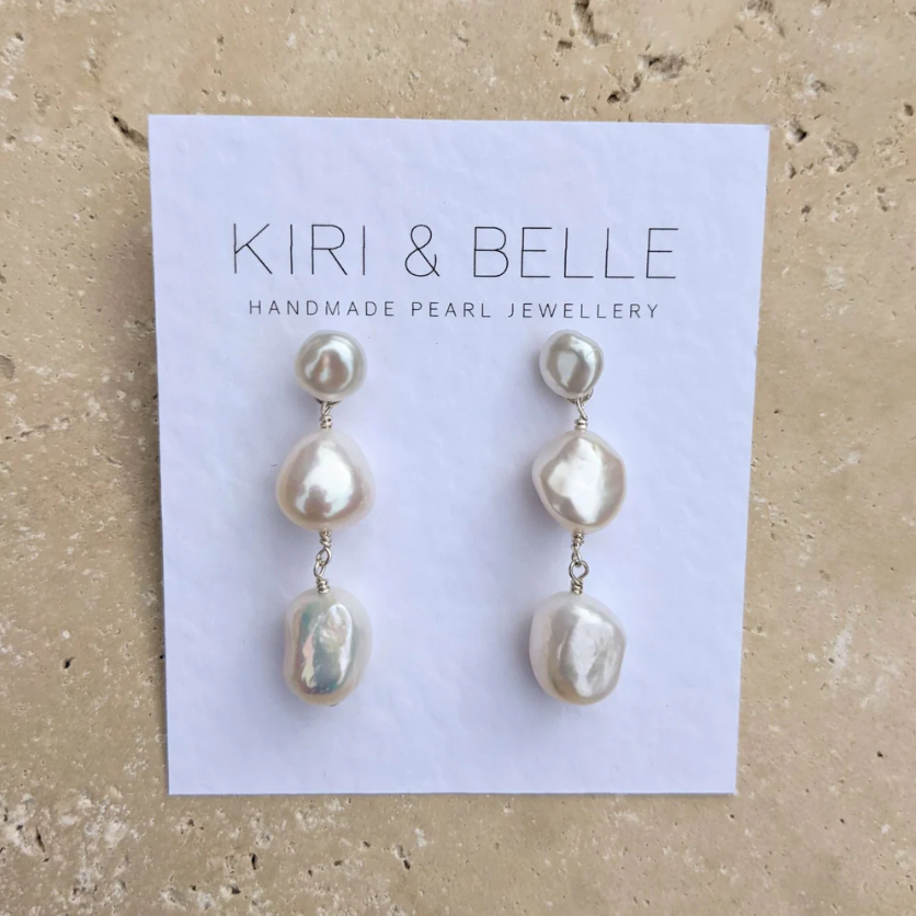 KIRI & BELLE | LAILA THREE PEARL DROP EARRINGS Sterling Silver