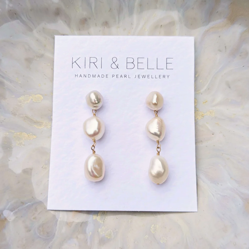 KIRI & BELLE | LAILA THREE PEARL DROP EARRINGS 14k Gold Filled