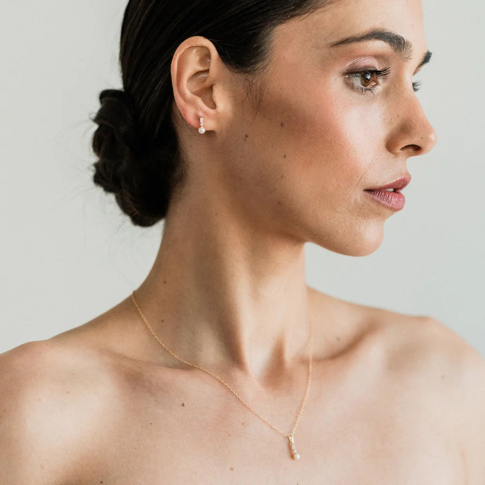 KIRI & BELLE | 9CT SOLID GOLD MINI RECTANGULAR PEARL DROP STUD EARRINGS LILITH