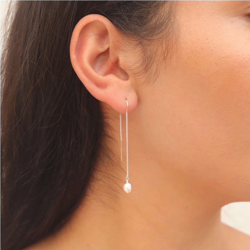 KIRI & BELLE | LOLA PEARL THREADER EARRINGS Sterling Silver