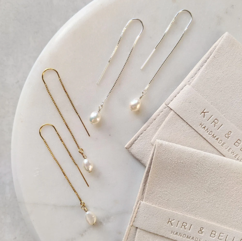 KIRI & BELLE | LOLA PEARL THREADER EARRINGS