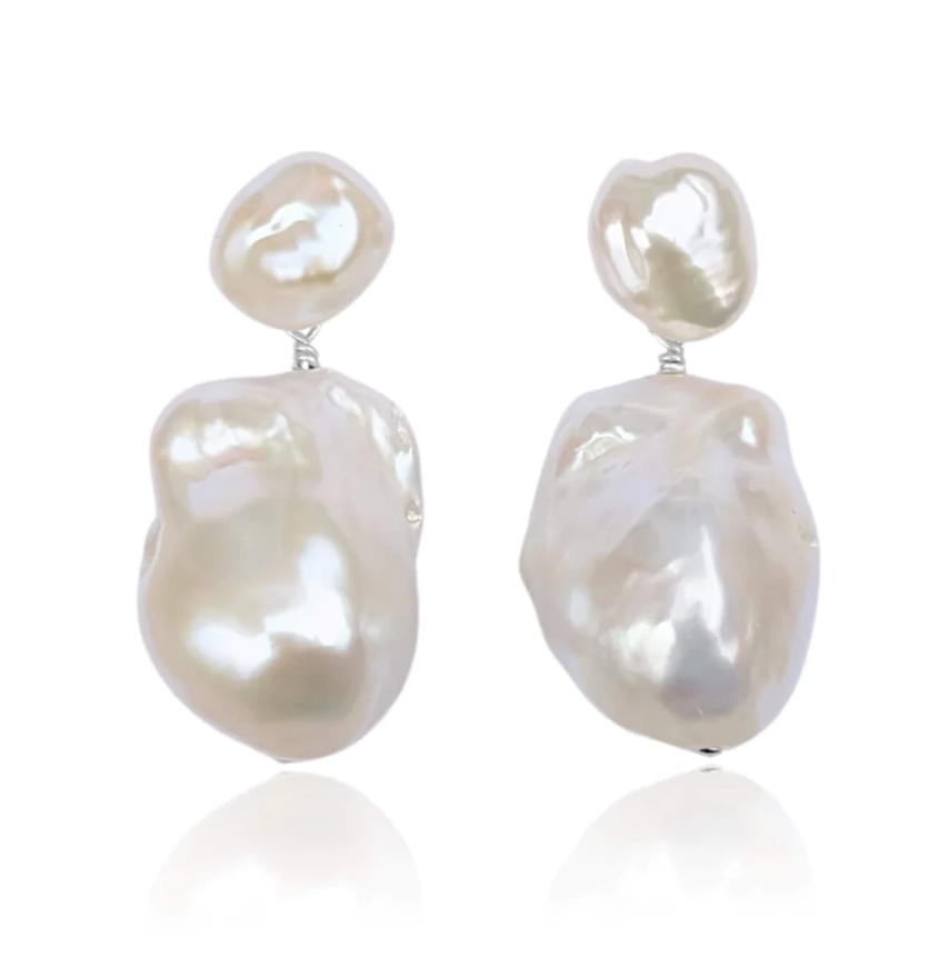 KIRI & BELLE | NOVA LARGE BAROQUE PEARL DROP EARRINGS Sterling Silver