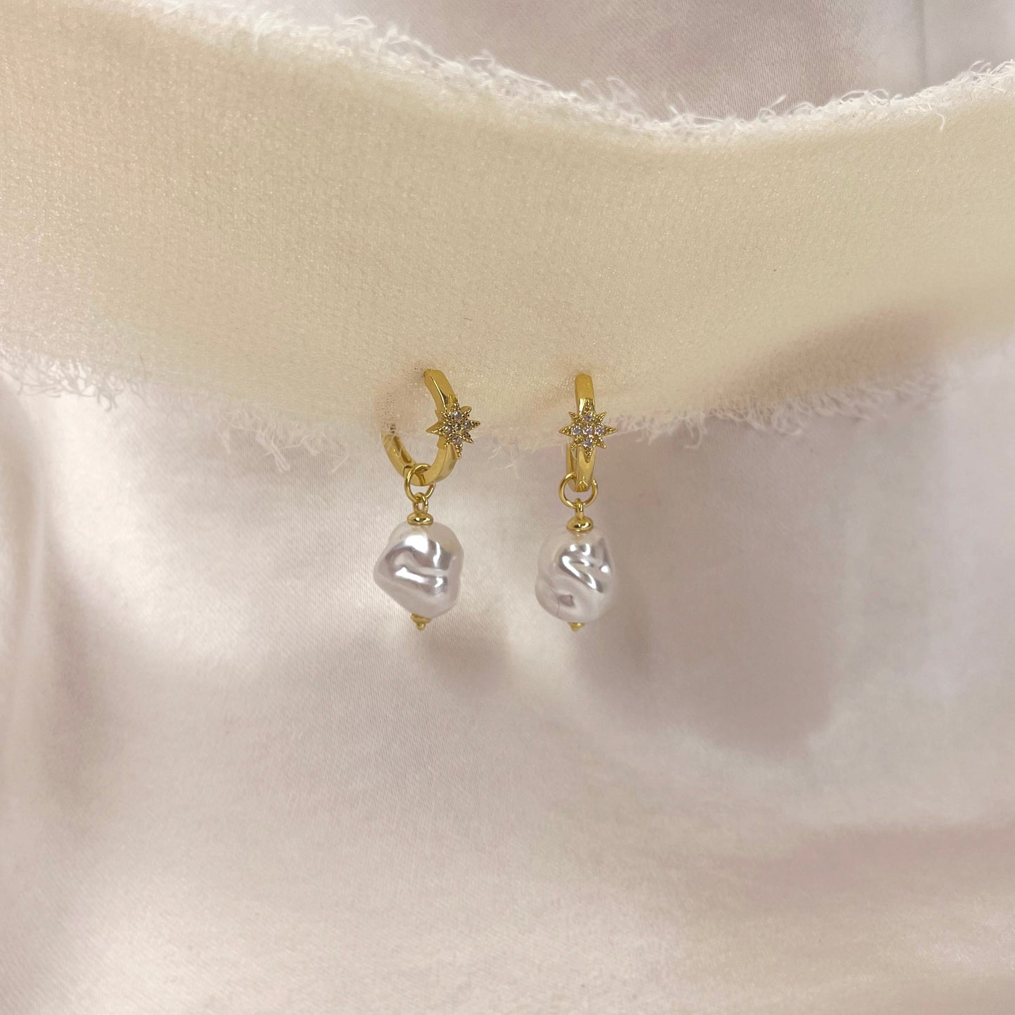 BLB Mini Huggies | Faux Baroque Pearl with Star Gemstone