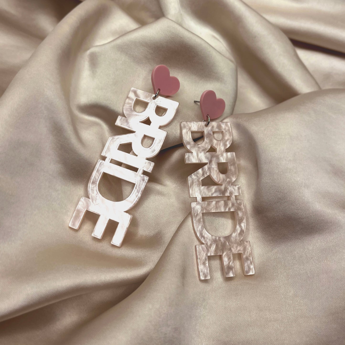 'BRIDE' Pink Pearlescent Earrings