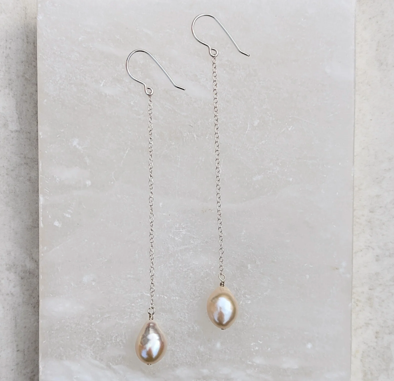 KIRI & BELLE | ALINA LONG CHAIN PEARL EARRINGS Sterling Silver