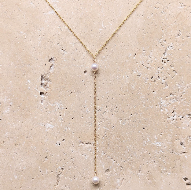 KIRI & BELLE | AMELIE PEARL LARIAT NECKLACE 12k Gold Filled