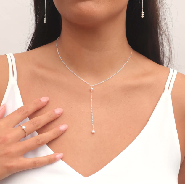 KIRI & BELLE | AMELIE PEARL LARIAT NECKLACE Sterling Silver
