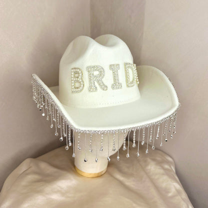 Bride Embellished Cowgirl Hat in White