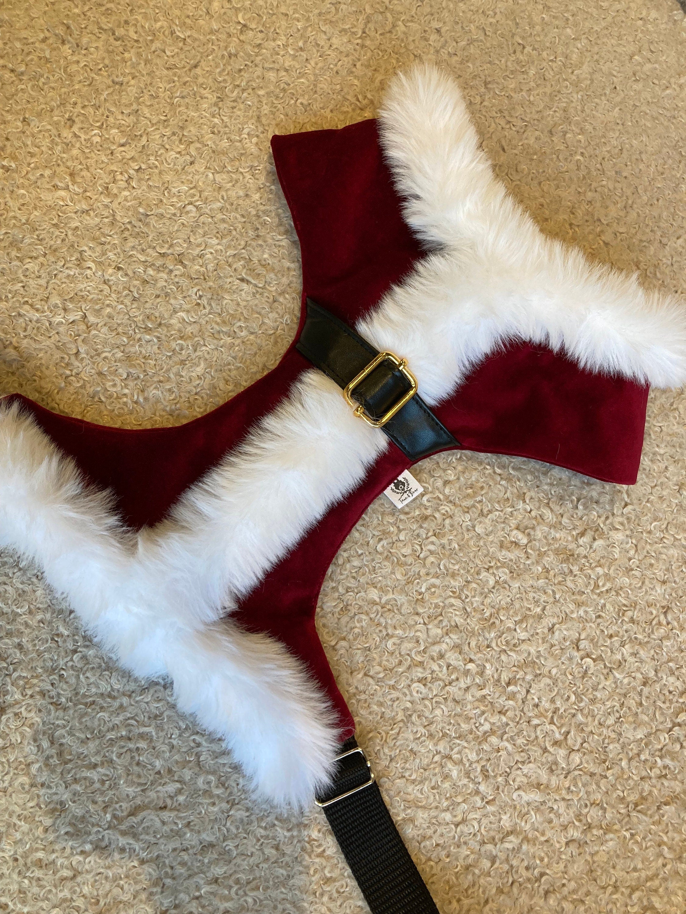 Ready to Ship - Santa Suit Harness, Christmas Suit, Christmas Harness, Tuxedo, Dog Harness, Xmas Harness, Crushed Velvet, Faux Fur